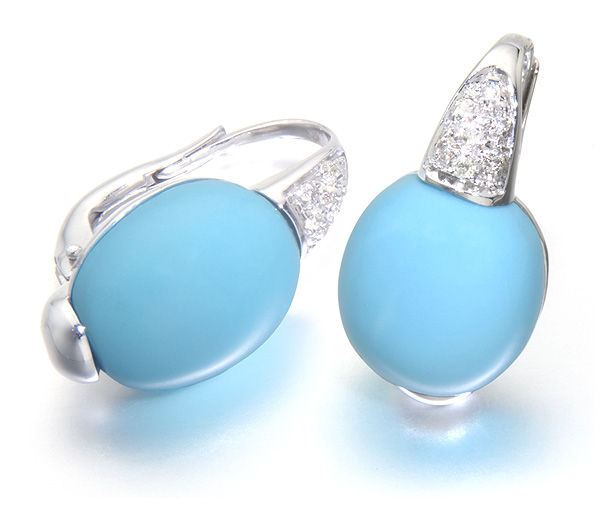A Pair of Turquoise and Diamond Earrings - 18ct white gold - Click Image to Close